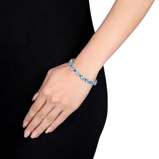 Original AMOUR 37 1/10 CT TGW Sky-blue Topaz and London-blue Topaz Tennis Bracelet In Sterling Silver