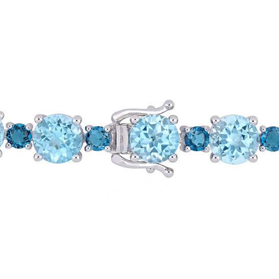 Original AMOUR 37 1/10 CT TGW Sky-blue Topaz and London-blue Topaz Tennis Bracelet In Sterling Silver