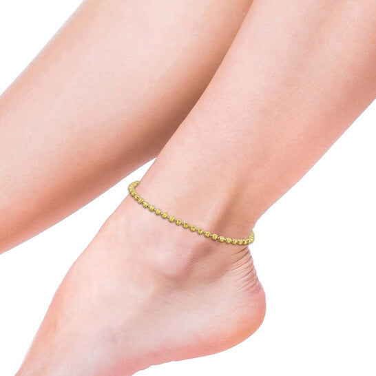 Original Amour 3mm Diamond Cut Ball Chain Anklet in 10k Yellow Gold, 9 in