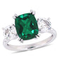 Original Amour 4 CT TGW Cushion-Cut Created Emerald and Created White Sapphire Three-Stone Ring in 10k White Gold JMS005046