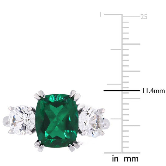 Original Amour 4 CT TGW Cushion-Cut Created Emerald and Created White Sapphire Three-Stone Ring in 10k White Gold JMS005046