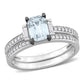 Original Amour 4/5 CT TGW Blue Sapphire and 3/8 CT TW Baguette and Round Diamonds Bridal Ring Set in 14K White Gold