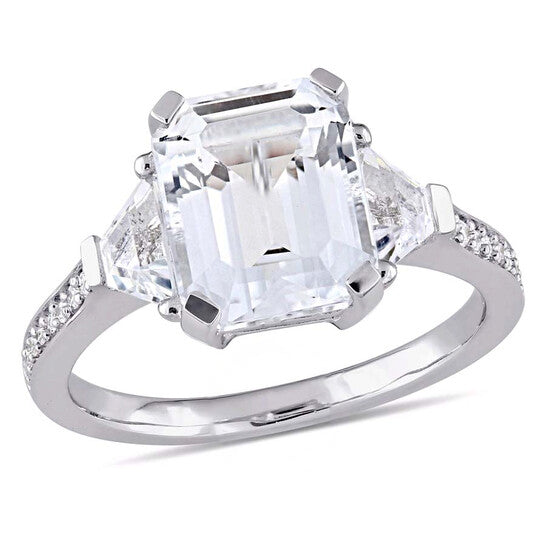 Original Amour 5 1/5 CT TGW White Topaz and Diamond Accent Estate Ring in Sterling Silver