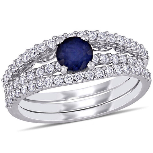 Original Amour 5/8 CT TGW Diffused Sapphire and 5/8 CT TW Diamond Bridal set Ring in 14k White Gold