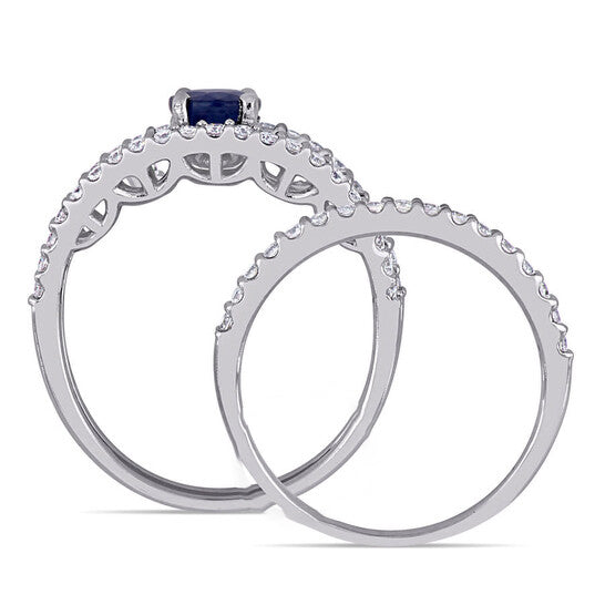 Original Amour 5/8 CT TGW Diffused Sapphire and 5/8 CT TW Diamond Bridal set Ring in 14k White Gold