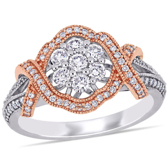 Original Amour 5/8 CT TW Diamond Floral Twist Ring in 10k White and Rose Gold