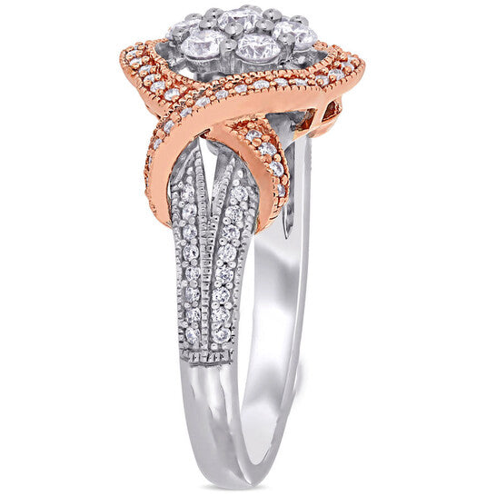 Original Amour 5/8 CT TW Diamond Floral Twist Ring in 10k White and Rose Gold