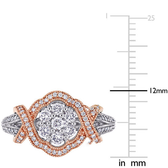 Original Amour 5/8 CT TW Diamond Floral Twist Ring in 10k White and Rose Gold