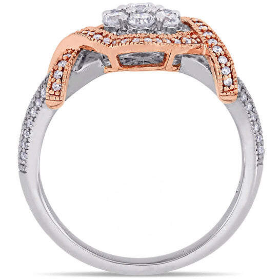 Original Amour 5/8 CT TW Diamond Floral Twist Ring in 10k White and Rose Gold