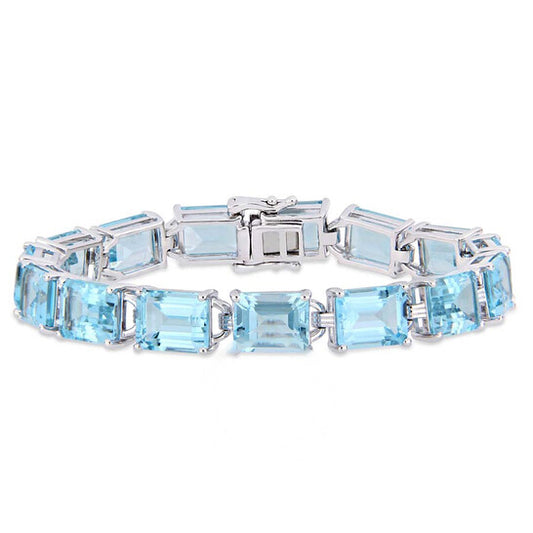 Original AMOUR 59 3/4 CT TGW Emerald-cut Sky-blue Topaz Tennis Bracelet In Sterling Silver