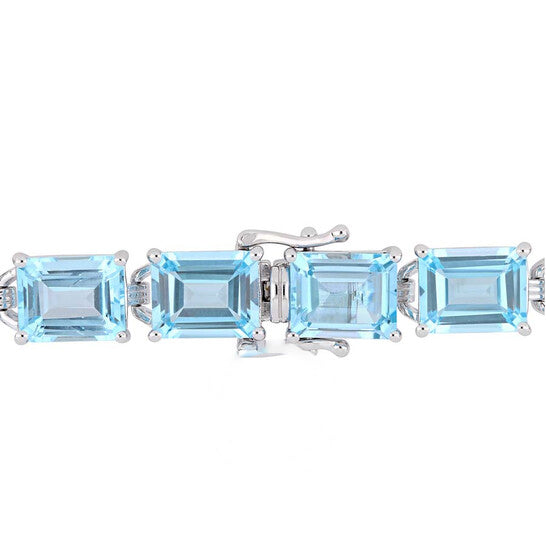 Original AMOUR 59 3/4 CT TGW Emerald-cut Sky-blue Topaz Tennis Bracelet In Sterling Silver