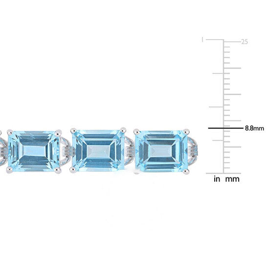 Original AMOUR 59 3/4 CT TGW Emerald-cut Sky-blue Topaz Tennis Bracelet In Sterling Silver