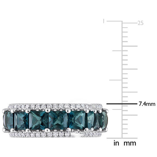 Original Amour 6 3/4 CT TGW London Blue Topaz and 5/8 CT TW Diamond Square Eternity Ring in 14k White Gold