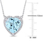 Original AMOUR 6 4/5 CT TGW Heart Shaped Blue Topaz and 1/5 CT TW Diamond Halo Pendant with Chain In 14K White Gold