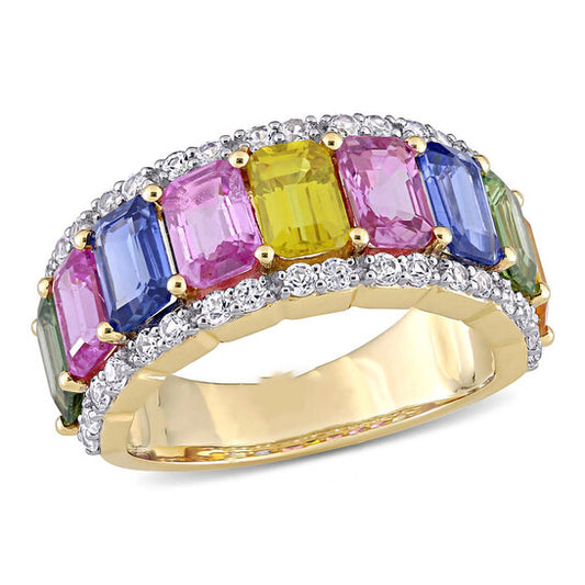 Original Amour 6 4/5 CT TGW Multi Color Sapphire Ring 14k Yellow Gold