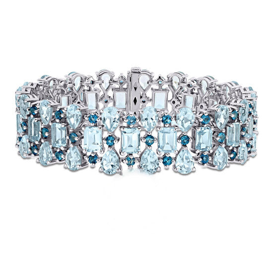 Original AMOUR 63 1/10 CT TGW London & Sky Blue Topaz Cuff Bracelet In Sterling Silver