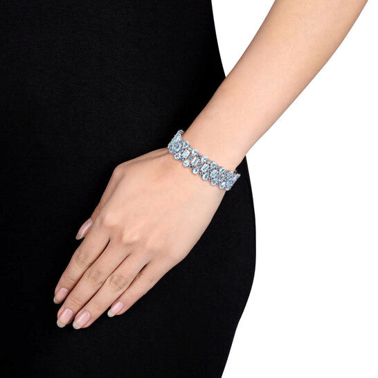 Original AMOUR 63 1/10 CT TGW London & Sky Blue Topaz Cuff Bracelet In Sterling Silver