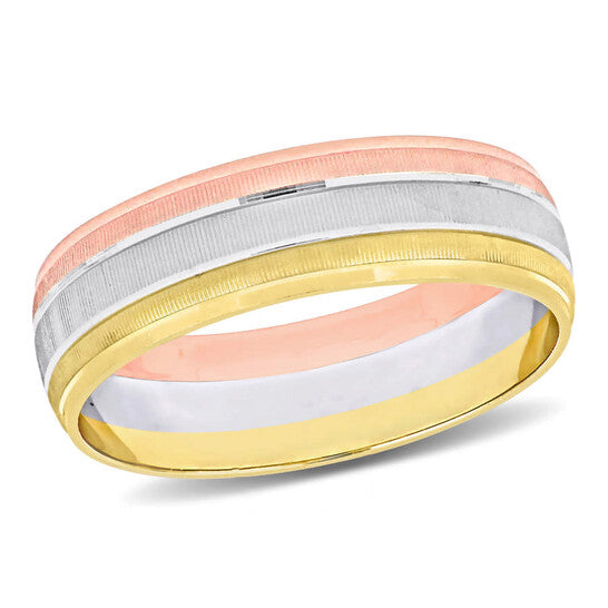 Original Amour 6mm Brushed Finish Wedding Band in 14k 3-Tone Rose, White, and Yellow Gold