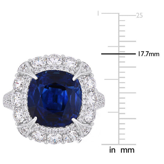 Original Amour 7 1/10 CT TGW Cushion-Cut Sapphire & 1 3/4 CT TW Diamond Halo Cocktail Ring in 14k White Gold