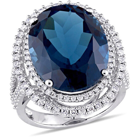 Original Amour 7/8 CT Diamond TW And 22 CT TGW Blue Topaz - London Fashion Ring 14k White Gold GH SI