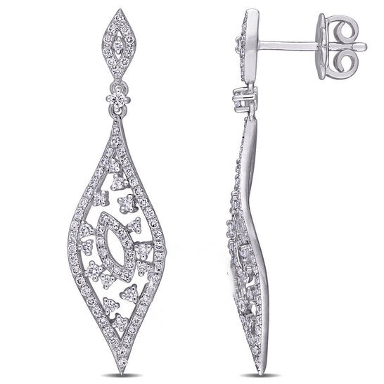 Original AMOUR 7/8 CT TW Diamond Teardrop Vintage Earrings In 14K White Gold