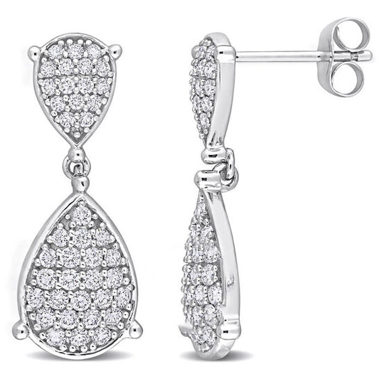 Original AMOUR 7/8 CT TDW Diamond Double Teardrop Earrings In 14K White Gold