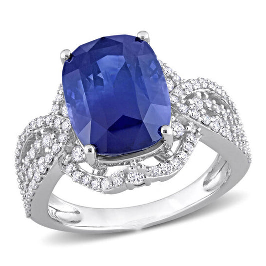 Original Amour 8 1/10 CT TGW Blue Sapphire and 5/8 CT Diamond Ring in 14k White Gold