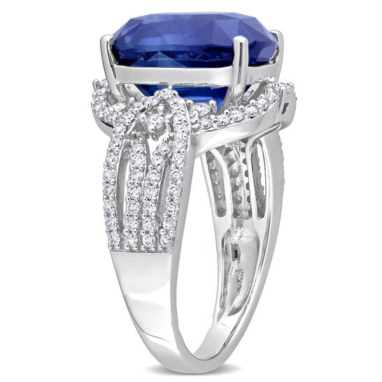 Original Amour 8 1/10 CT TGW Blue Sapphire and 5/8 CT Diamond Ring in 14k White Gold