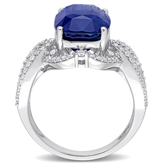 Original Amour 8 1/10 CT TGW Blue Sapphire and 5/8 CT Diamond Ring in 14k White Gold