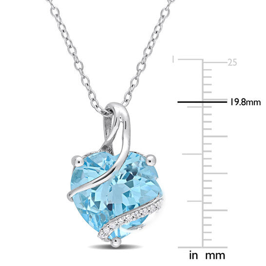 Original AMOUR 9 CT TGW Sky Blue Topaz and Diamond Accent Heart Wrapped Pendant with Chain In Sterling Silver