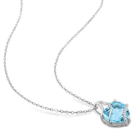 Original AMOUR 9 CT TGW Sky Blue Topaz and Diamond Accent Heart Wrapped Pendant with Chain In Sterling Silver