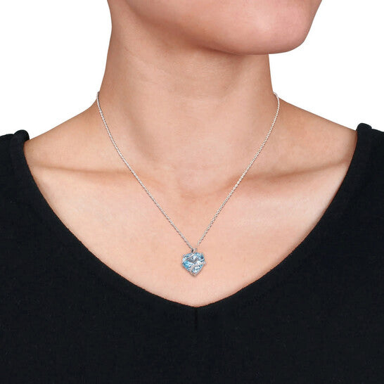 Original AMOUR 9 CT TGW Sky Blue Topaz and Diamond Accent Heart Wrapped Pendant with Chain In Sterling Silver