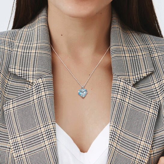 Original AMOUR 9 CT TGW Sky Blue Topaz and Diamond Accent Heart Wrapped Pendant with Chain In Sterling Silver