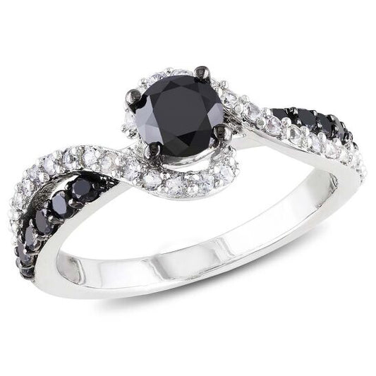 Original Amour Black Diamond White Sapphire Sterling Silver Ring