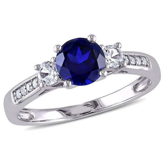 Original Amour Blue Sapphire Diamond 10K White Gold Ring