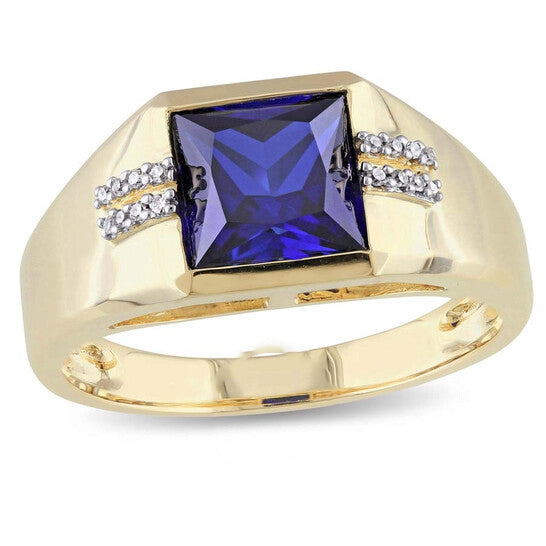 Original Amour Blue Sapphire Yellow Gold Diamond Men's Ring