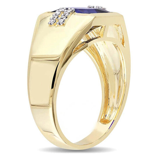 Original Amour Blue Sapphire Yellow Gold Diamond Men's Ring