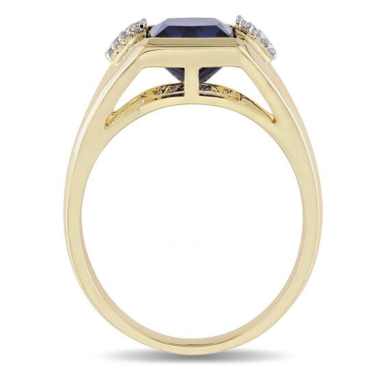 Original Amour Blue Sapphire Yellow Gold Diamond Men's Ring