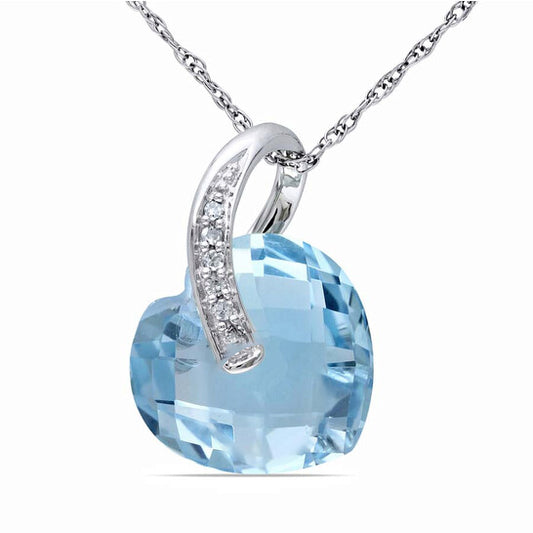 Original AMOUR 6 1/2 CT TGW Heart-shaped Blue Topaz and Diamond Accent Pendant with Chain In 10K White Gold