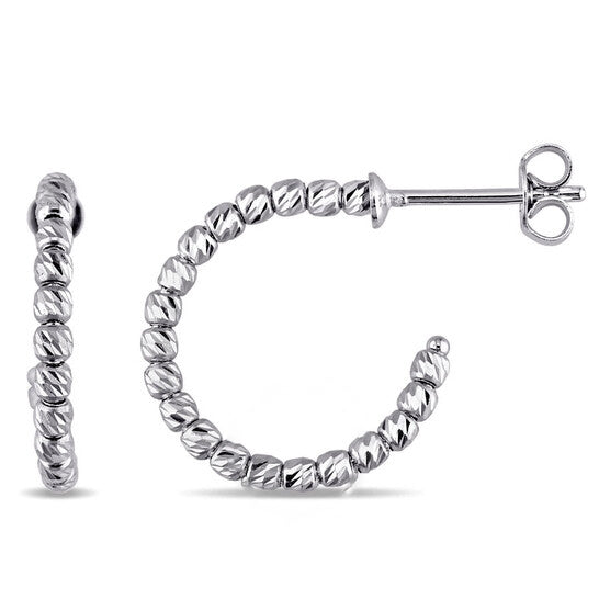 Original AMOUR Diamond Cut Beaded Fancy Hoop Earrings In 18k White Gold