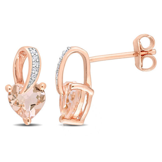 Original AMOUR Heart Shaped Morganite and Diamond Swirl Earrings In Rose Plated Sterling Silver