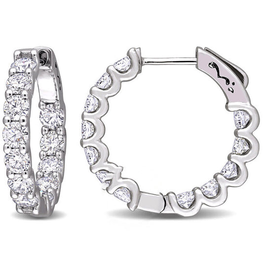 Original AMOUR 3 CT DEW Created Moissanite Beaded Hoop Earrings In 10K White Gold