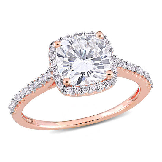 Original Amour Ladies 14k Rose Gold 2 Ct Cushion Cut White Diamond Pave Ring