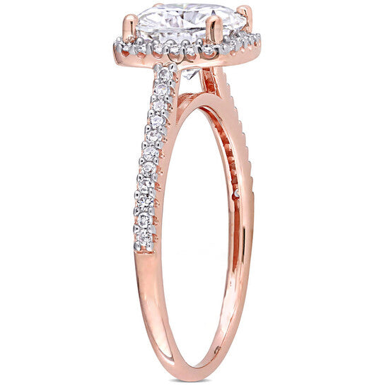 Original Amour Ladies 14k Rose Gold 2 Ct Cushion Cut White Diamond Pave Ring