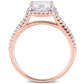 Original Amour Ladies 14k Rose Gold 2 Ct Cushion Cut White Diamond Pave Ring