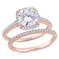 Original Amour Ladies 14k Rose Gold 2 Ct Cushion Cut White Moissanite And Diamond Wedding Set Ring