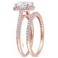 Original Amour Ladies 14k Rose Gold 2 Ct Cushion Cut White Moissanite And Diamond Wedding Set Ring