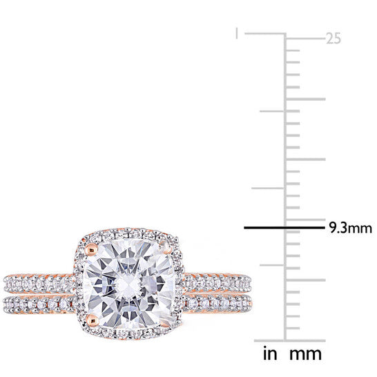 Original Amour Ladies 14k Rose Gold 2 Ct Cushion Cut White Moissanite And Diamond Wedding Set Ring