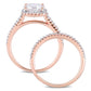 Original Amour Ladies 14k Rose Gold 2 Ct Cushion Cut White Moissanite And Diamond Wedding Set Ring