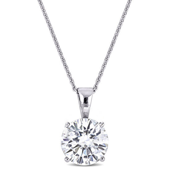 Original AMOUR 2 CT DEW Created Moissanite Solitaire Pendant with Chain In 14K White Gold